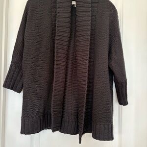 LOFT Women SP Gray Open-Knit Cardigan Sweater Shawl Collar 3/4 Sleeve